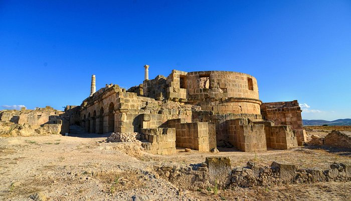 Oudhna, Roman archaeological site near Tunis, ruins of Uthina with capitol, amphitheater, and ancient mosaics