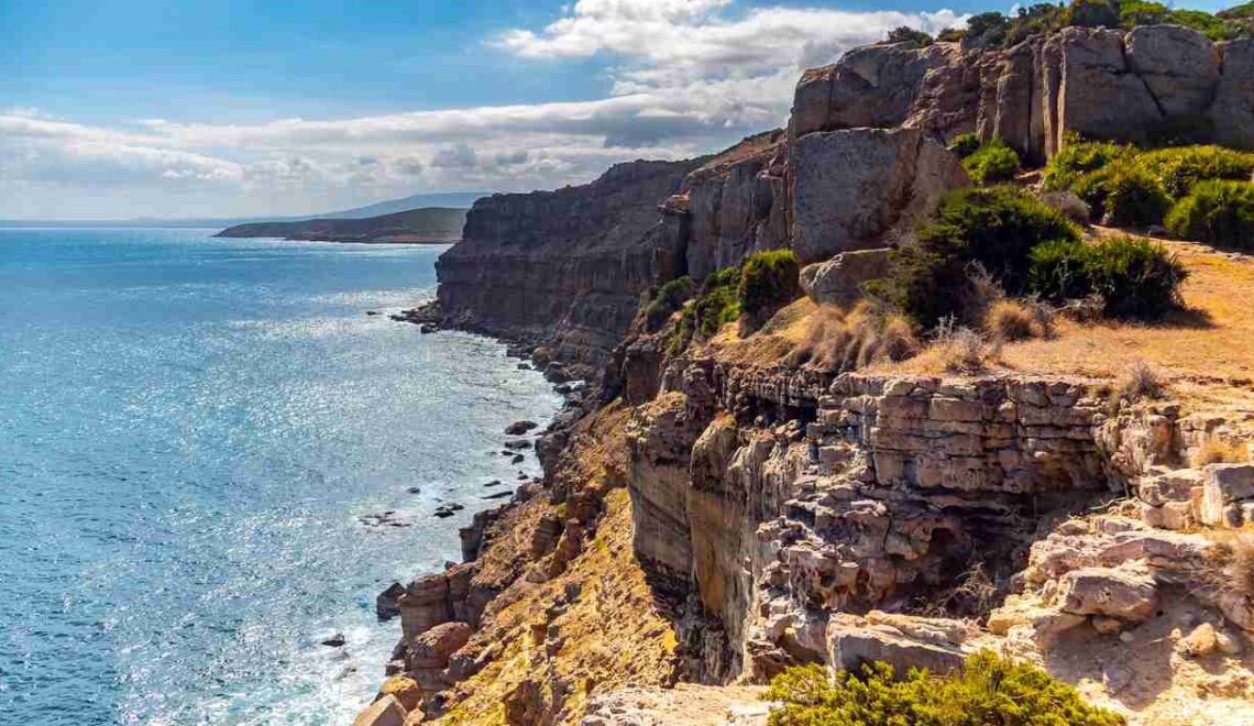 Corniche Beach of Korbous, Cap Bon coastline known for clear waters, cliffs, and thermal springs