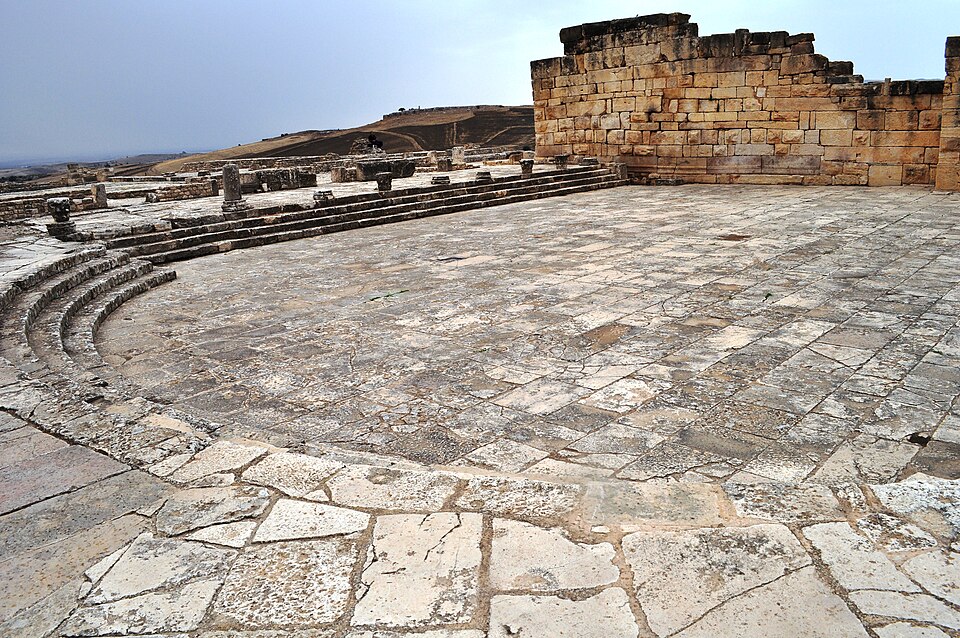 Dougga’s Wind Rose, circular Roman plaza, UNESCO-listed archaeological site in northwest Tunisia